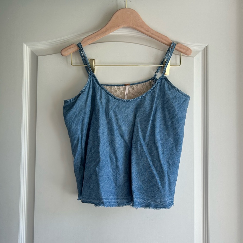 Free People top in denim color with lace detail